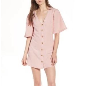Topshop Angel Sleeve Shift Dress Pink Linen/Cotton